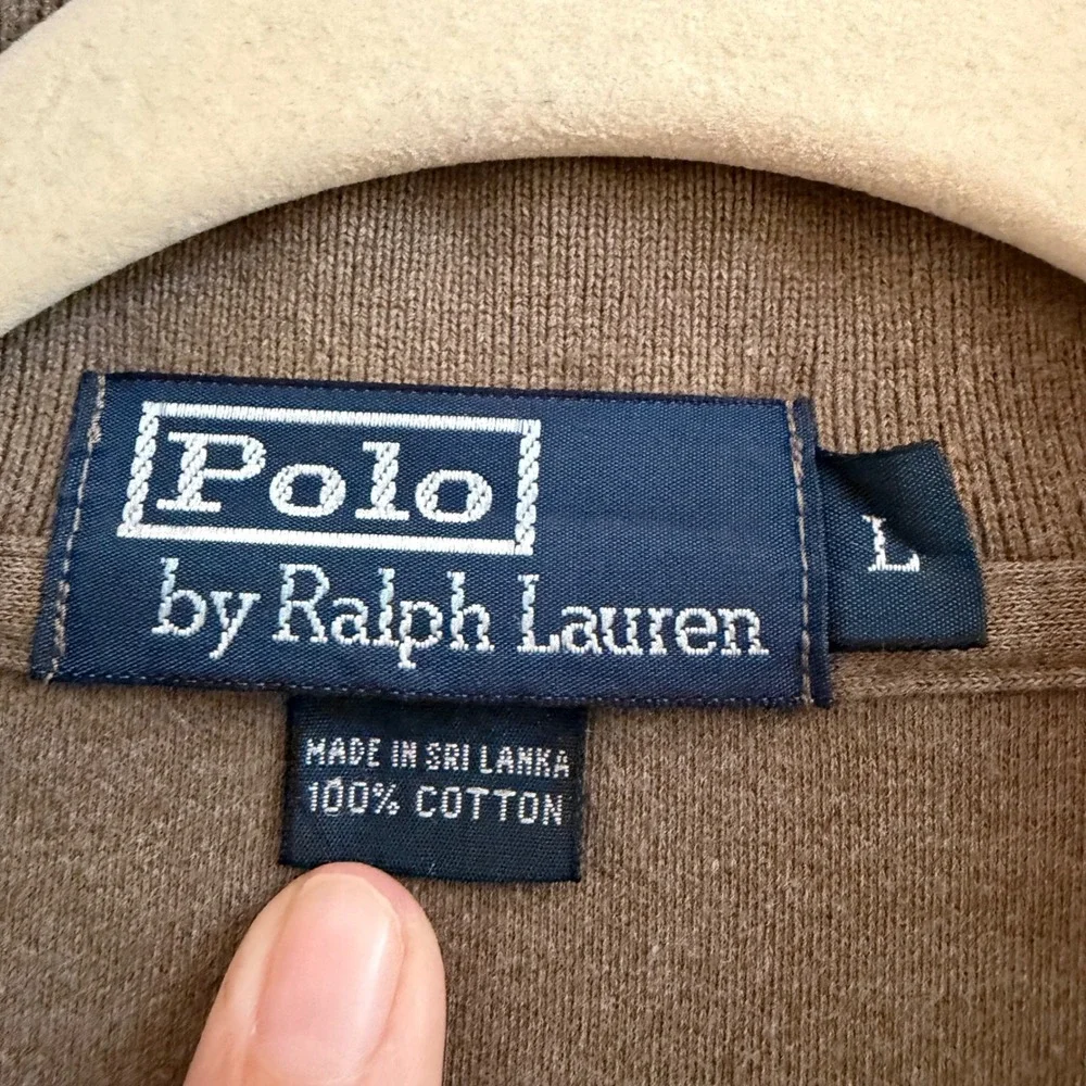 Polo Ralph Lauren Mens Long Sleeve Polo Shirt Olive Green Cotton Size Large L